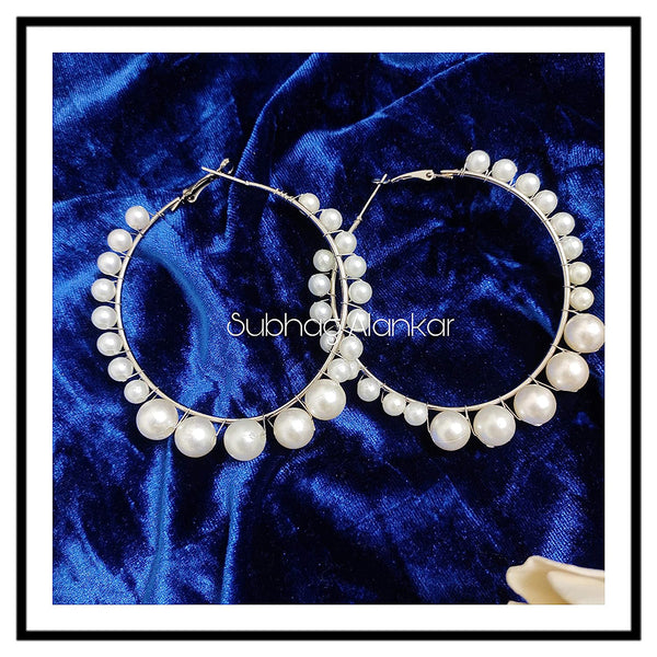 Subhag Alankar White Attractive Pearl Earring For Girls and Women,Hoop Earring