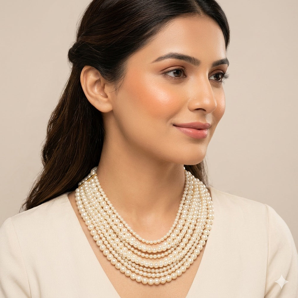 Bevy Pearls Royal Beads Multi Layer Of Necklace 