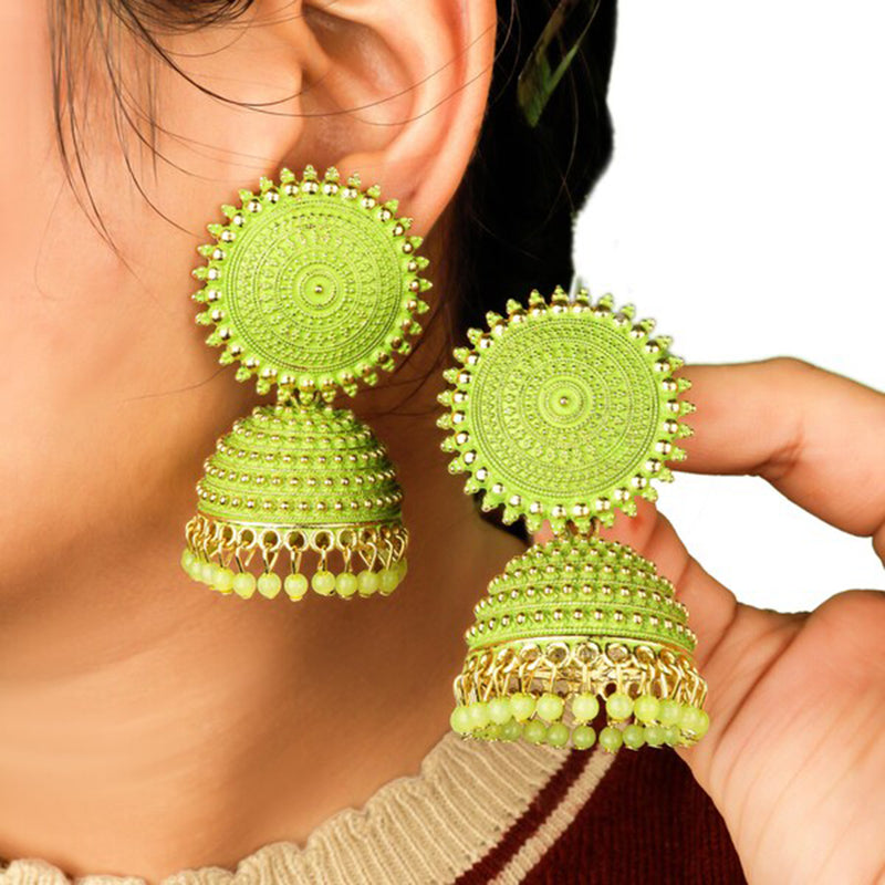 Subhag Alankar Light Green Attractive Kundan Jhumki earrings ideal for festive wear