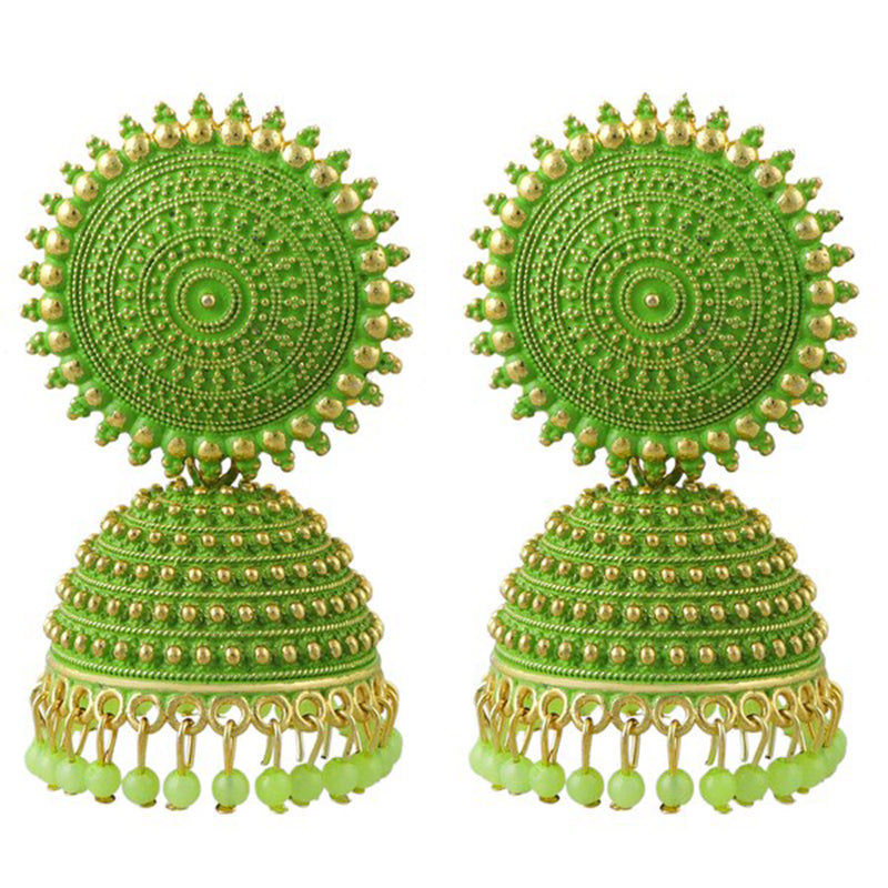 Subhag Alankar Light Green Attractive Kundan Jhumki earrings ideal for festive wear