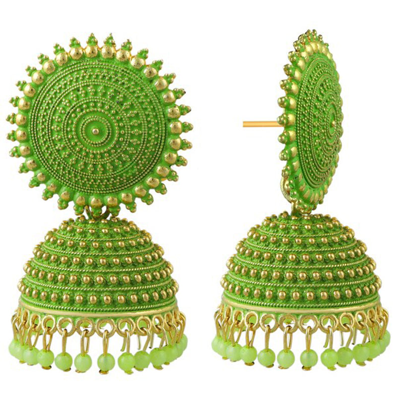 Subhag Alankar Light Green Attractive Kundan Jhumki earrings ideal for festive wear