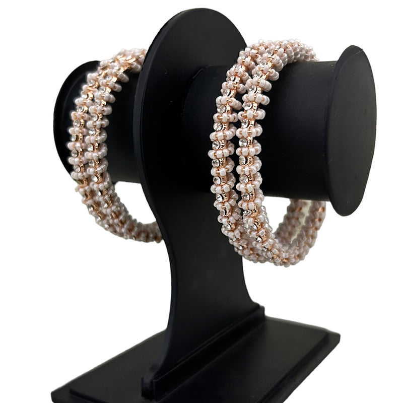 Manik Rose Gold Plated Spring Pearl Design Bangles Set
