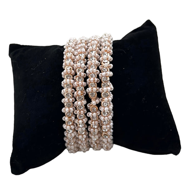 Manik Rose Gold Plated Spring Pearl Design Bangles Set