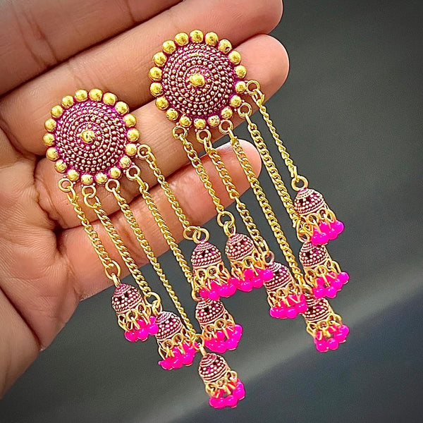 Subhag Alankar Pink Stylish & Party Wear Danglers Latest Collection 5 Layer Latkan Earrings for Girls and Women.Alloy Drops & Danglers