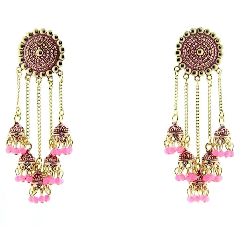 Subhag Alankar Pink Stylish & Party Wear Danglers Latest Collection 5 Layer Latkan Earrings for Girls and Women.Alloy Drops & Danglers