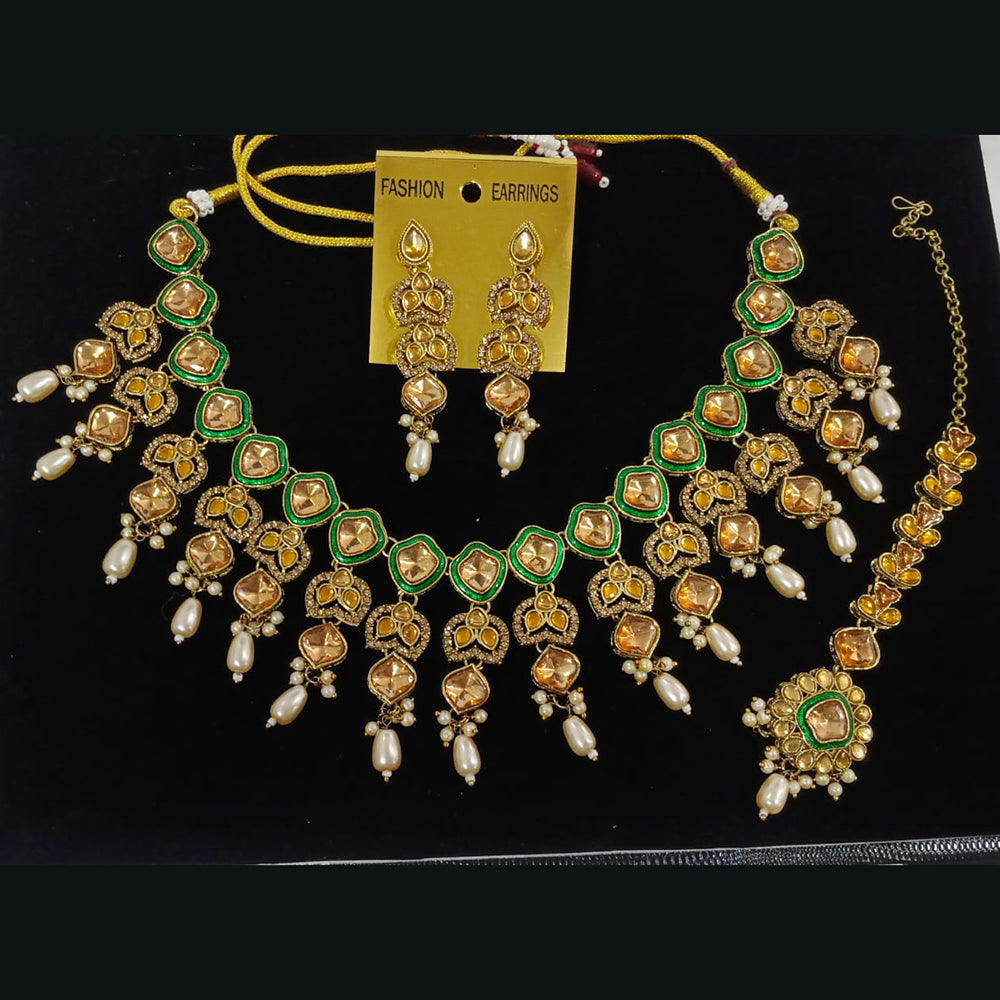 Midas Touch Divine Beauty Crystal Stone And Pearl Necklace Set