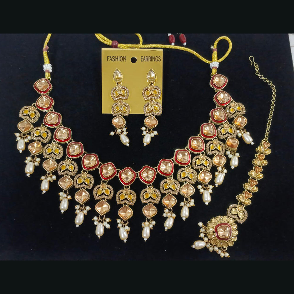 Midas Touch Divine Beauty Crystal Stone And Pearl Necklace Set