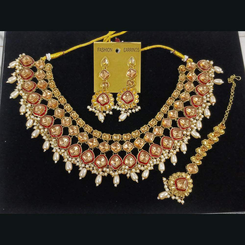 Midas Touch Divine Beauty Crystal Stone And Pearl Necklace Set