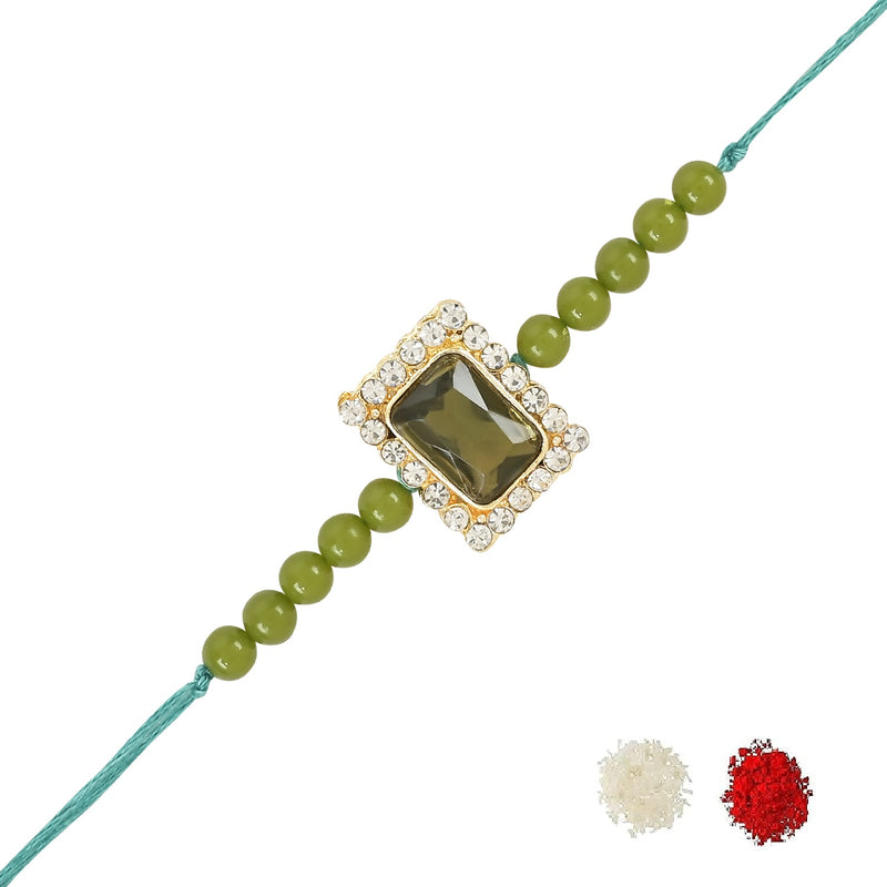 Etnico I Jewels Pearl & Kundan Designer Bhaiya Rakhi With Roli Chawal for Brother/Bro/Men with Rakshabandhan Card (R010MH)