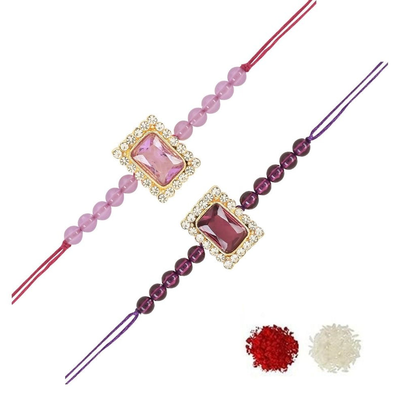 Etnico I Jewels Pearl & Kundan Designer Bhaiya Rakhi With Roli Chawal for Brother/Bro/Men with Rakshabandhan Card (R010Wi-Pu)