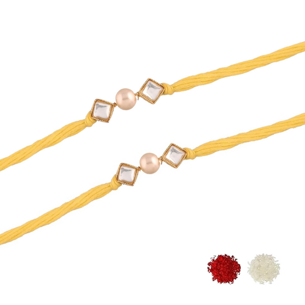 Etnico I Jewels Gold Plated Ethnic Designer Pearl Kundan Combo Rakhi Set With Roli Chawal & Rakshabandhan Card For Brother/Bhai/Bro/Men (R025-2) (Pack of 2)