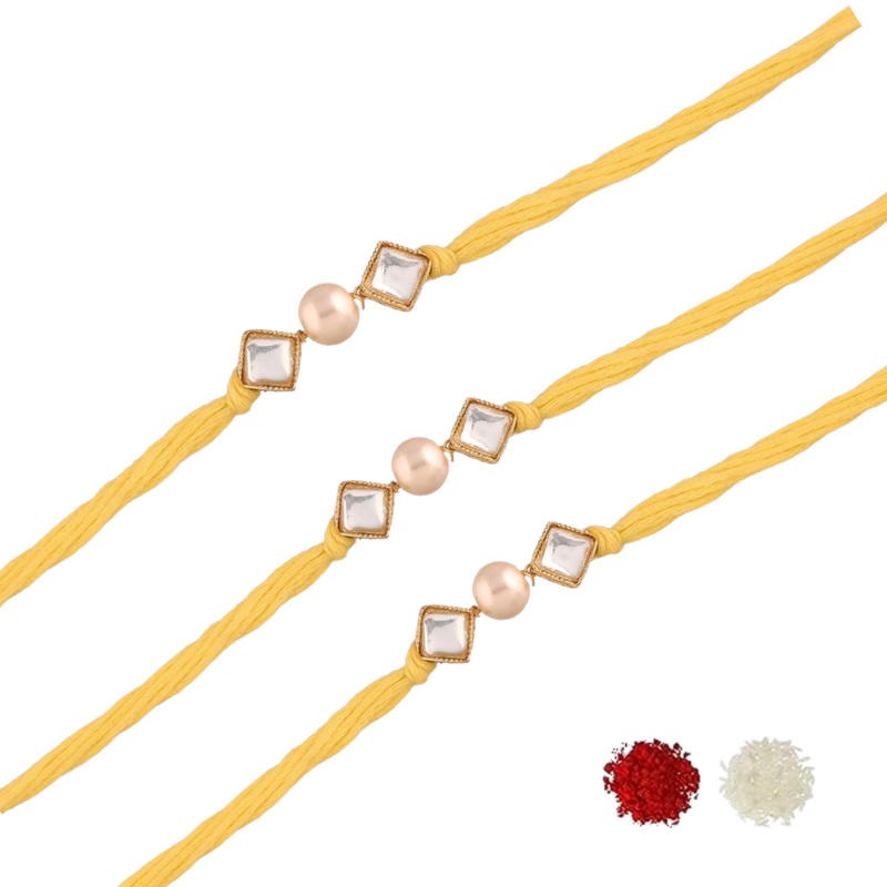 Etnico I Jewels Gold Plated Ethnic Designer Pearl Kundan Combo Rakhi Set With Roli Chawal & Rakshabandhan Card For Brother/Bhai/Bro/Men (R025-3) (Pack of 3)