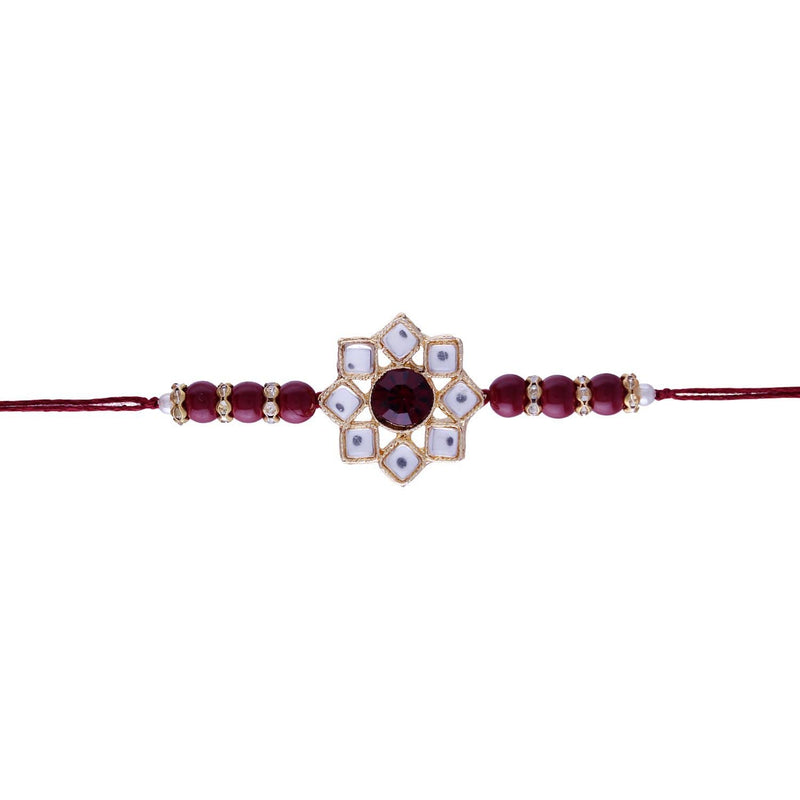 Etnico I Jewels Designer Kundan Pearl Rakhi & Roli Chawal For Brother/Bhai/Bro/Men With Rakshabadhan Card (R079M-2)