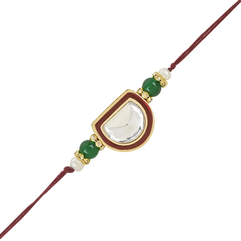 Etnico I Jewels Pearl & Kundan Designer Bhaiya Rakhi With Roli Chawal for Brother/Bro/Men with Rakshabandhan Card (R095-4) (Pack of 4)