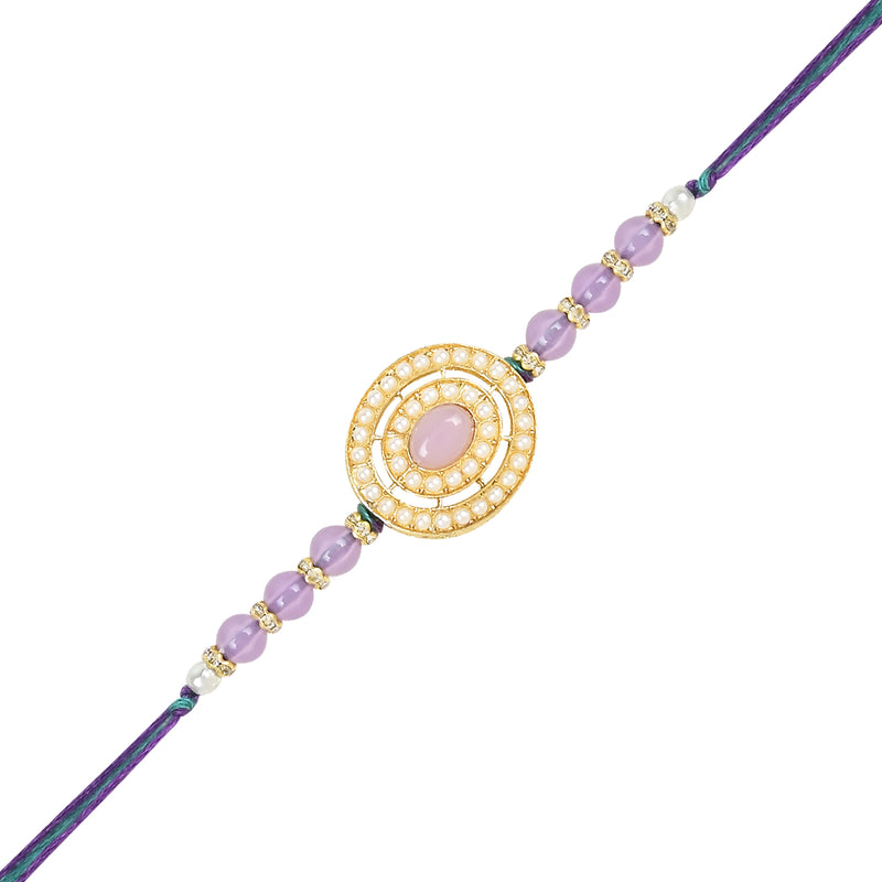 Etnico I Jewels Pearl & Kundan Designer Bhaiya Rakhi With Roli Chawal for Brother/Bro/Men with Rakshabandhan Card (R096-4)