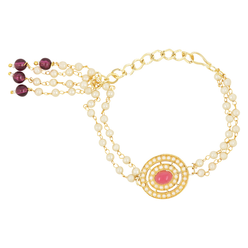 Etnico I Jewels Rakshabandhan Designer Pearl Hanging Lumba Bracelet Rakhi For Bhabhi/Sister (R096Pi-L)