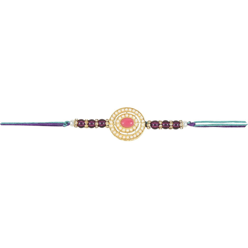 Etnico I Jewels Rakshabandhan Designer Handcrafted Pearl & Kundan Bhaiya Rakhi With Roli Chawal for Brother/Bro/Men(R096Pi)