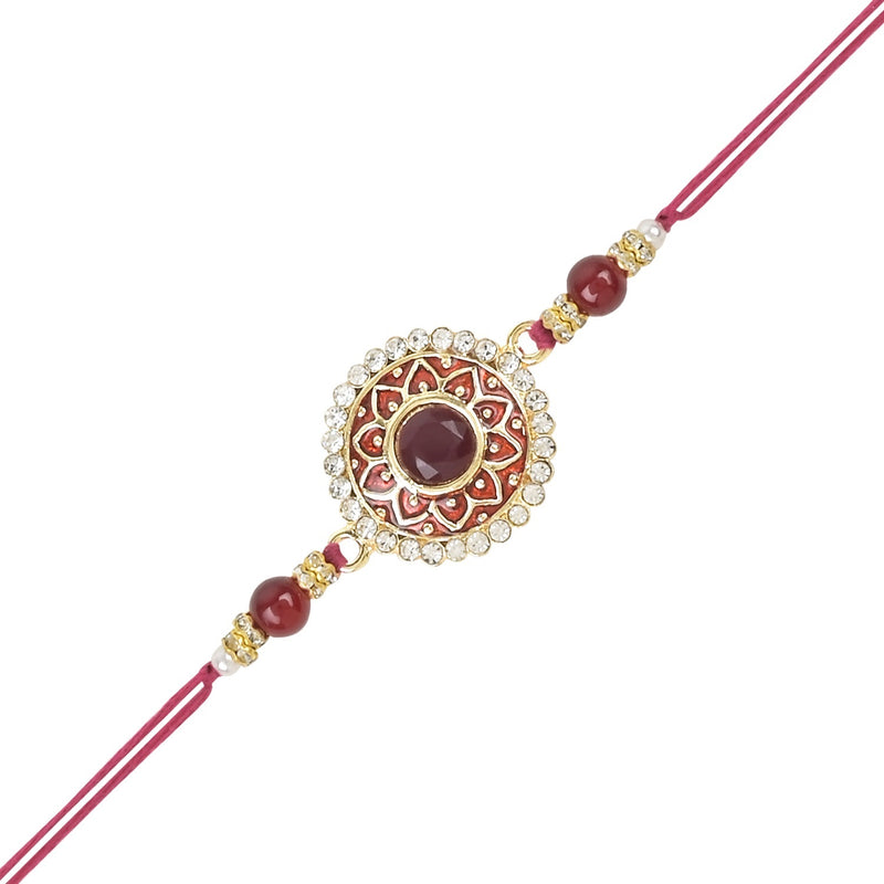 Etnico I Jewels Rakshabandhan Designer Handcrafted Pearl & Kundan Bhaiya Rakhi With Roli Chawal for Brother/Bro/Men (R100M-G)