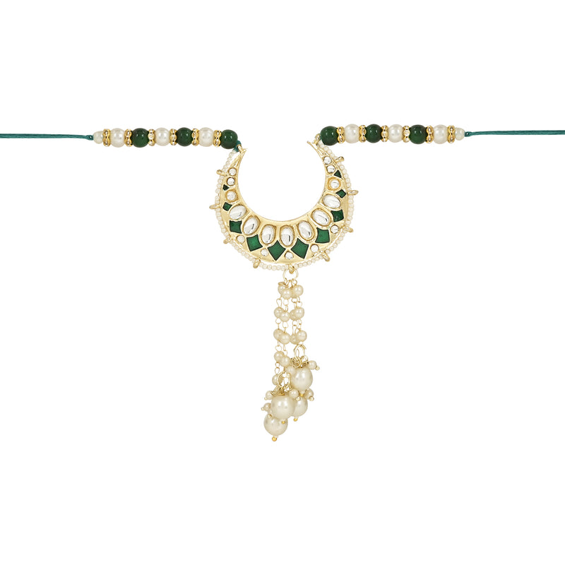 Etnico I Jewels Rakshabandhan Designer Handcrafted Meenakari Kundan Pearl Hanging Lumba Rakhi For Bhabhi/Sister (R105G-L)