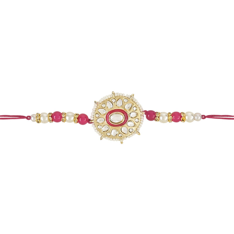 Etnico I Jewels Rakshabandhan Designer Handcrafted Pearl & Kundan Bhaiya Rakhi With Roli Chawal for Brother/Bro/Men (R105Q-3)