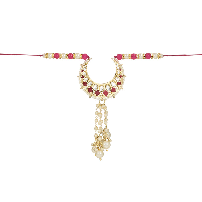 Etnico I Jewels Rakshabandhan Designer Handcrafted Meenakari Kundan Pearl Hanging Lumba Rakhi For Bhabhi/Sister (R105Q-L)