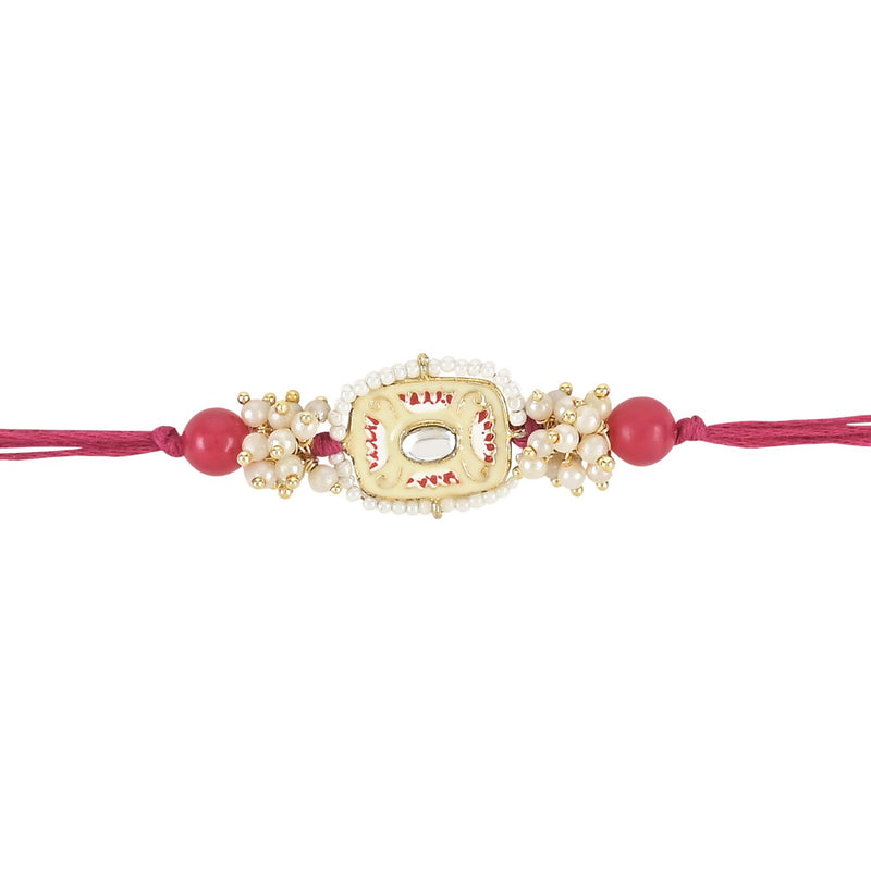 Etnico I Jewels Pearl & Meenakari Designer Bhaiya Rakhi With Roli Chawal for Brother/Bro/Men with Rakshabandhan Card (R106Q)