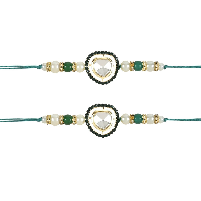 Etnico I Jewels Pearl & Kundan Designer Bhaiya Rakhi With Roli Chawal for Brother/Bro/Men with Rakshabandhan Card (R109G-2) (Pack of 2)