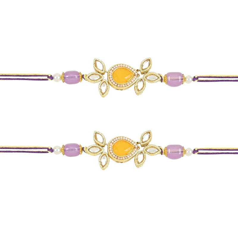 Etnico I Jewels Pearl & Kundan Designer Bhaiya Rakhi With Roli Chawal for Brother/Bro/Men with Rakshabandhan Card (R111Pu-2) (Pack of 2)