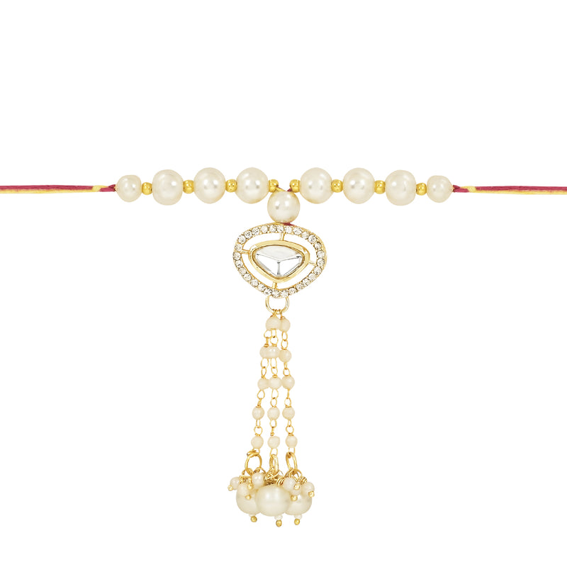 Etnico I Jewels Rakshabandhan Special Stones Studded Pearl Hanging Lumba Rakhi For Bhabhi/Sister (R121W-L)