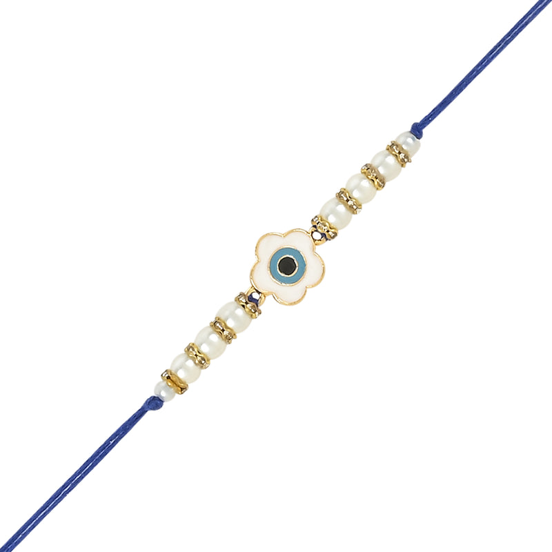 Etnico I Jewels Rakshabandhan Enamel Floral Shape Evil Eye Bhaiya Bhabhi Lumba Rakhi Combo Set With Roli Chawal (R125-CO)