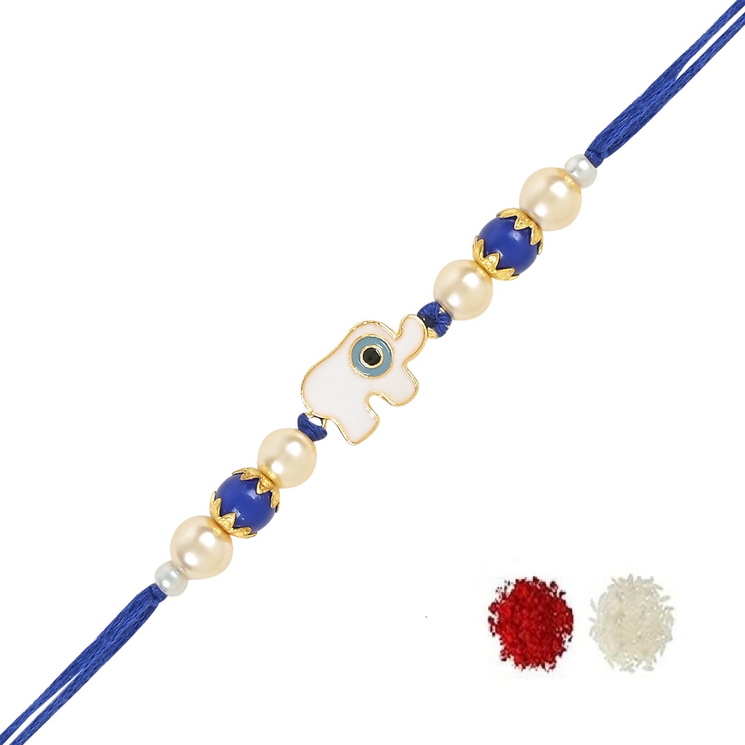 Etnico I Jewels Rakshabandhan Designer White Elephant Enamel Evil Eye Rakhi Combo Set With Roli Chawal For Bhaiya/Brother/Bro/Men (R127-2)