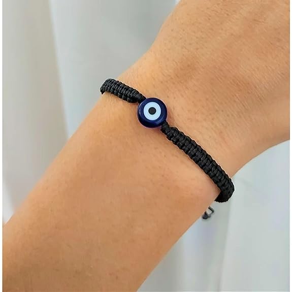 Etnico I Jewels Adjustable Black Thread Stylish Handmade Nazar Evil Eye Bracelet Rakhi For Brother/Men/Bro With Rakshabandhan Card (R139B-3)