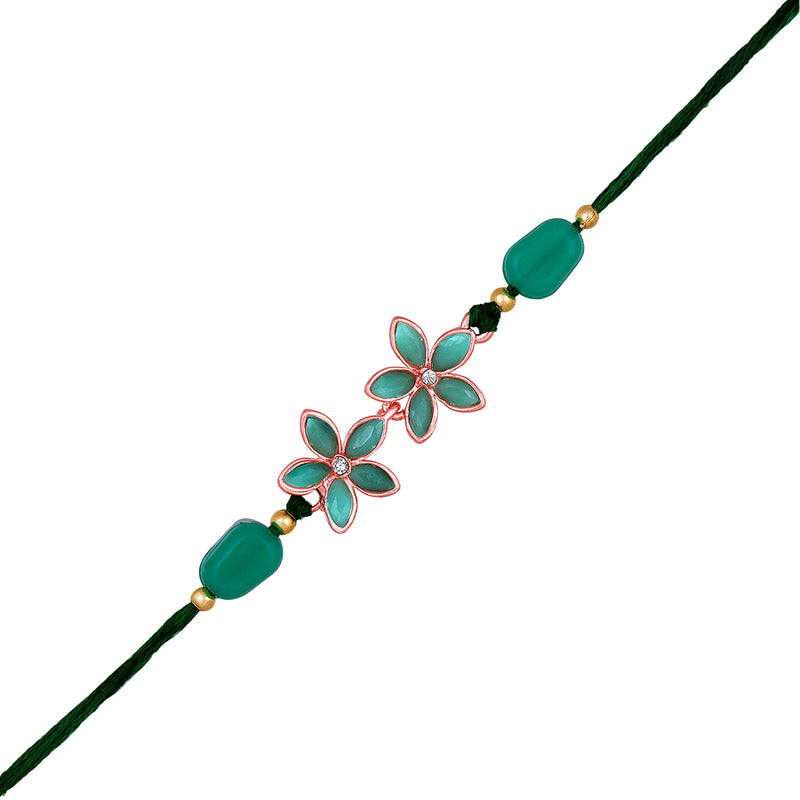 Mahi Rose Gold Plated Green Crystals Floral Lumba Rakhi for Brother (RA1100715ZGre)