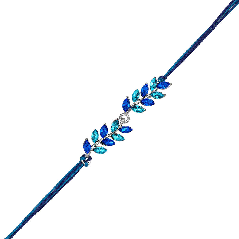 Mahi Light and Dark Blue Leafy Shape Crystals Rakhi for Brother (RA1100716RBlu)