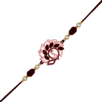 Mahi Rose Gold Plated Peacock Shaped Rakhi with Maroon Crystals for Bhai / Brother (RA1100719ZMar)