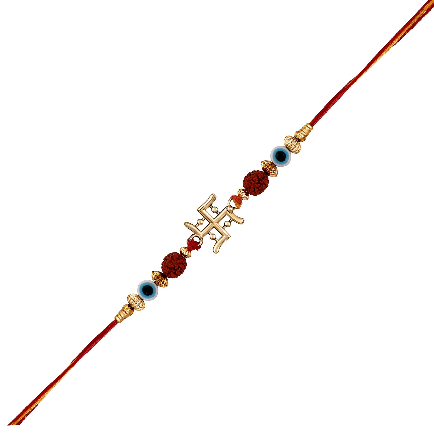 Mahi Gold Plated Swastik and Evil Eye Rudraksha Rakhi for Brother (RA1100726G)