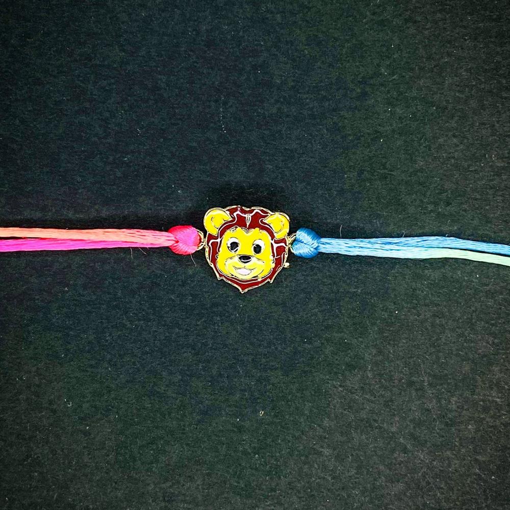 Mahi Meena Work Enameled Lion-Shaped Carton Rakshabandhan Rakhi for Ch ...