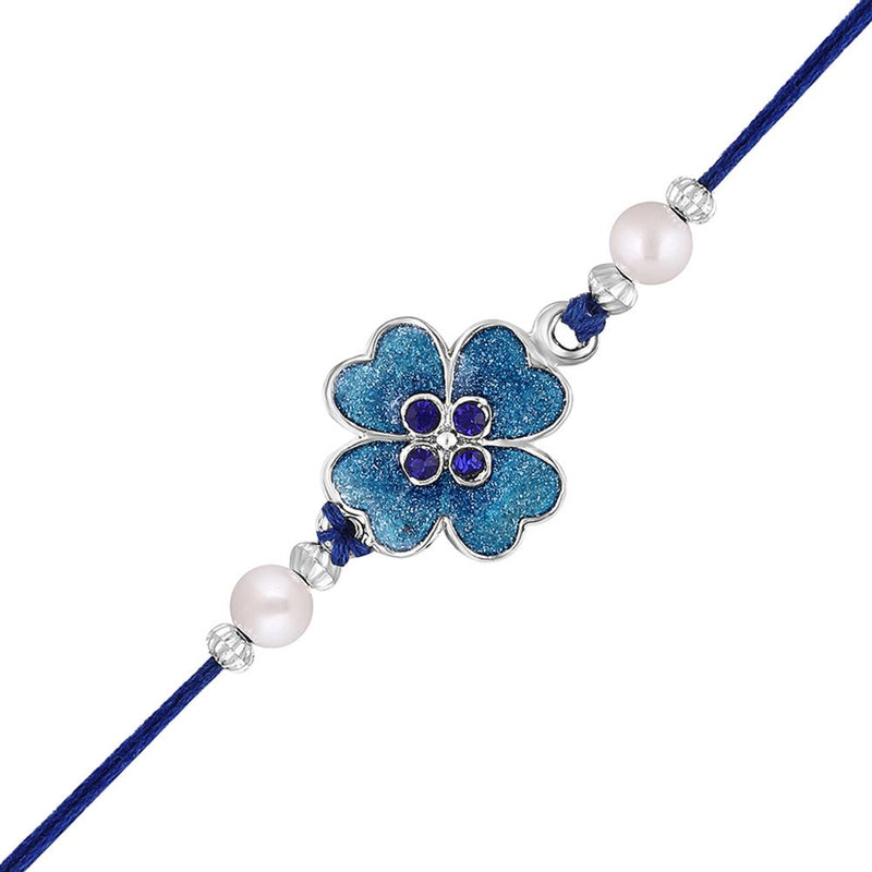 Mahi Floral Blue Meenakari Work Rakshabandhan Rakhi with Crystals for Brother, Bhai, Bro (RA1100756R)