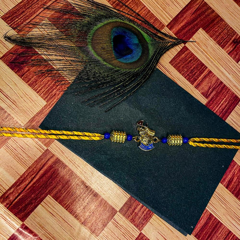 Mahi Religious Lord Krishana Meena Work Rakshabandhan Rakhi for Brother, Bhai, Bro (RA1100761G)