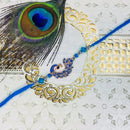 Mahi Rose Gold Plated Blue Glossy Meenakari Work Peacock-Shaped Fancy Rakhi with Crystals for Brother, Bhai, Bro (RA1100762Z)