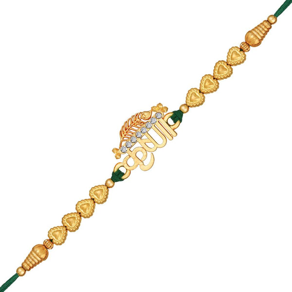 Mahi Gold Plated Krushna and and Peacock-Feather-Shaped Rakhi with Crystals for Brother, Bhai, Bro, Bhatija, Boy, Kids (RA1100769G)