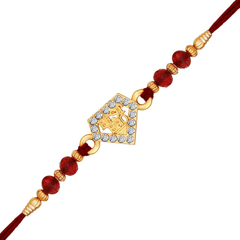 Mahi Gold Plated Floral and Diamond Shaped Best Bro Engraved Rakhi with White Shiny Crystals for Brother, Bhai, Bro (RA1100772G)