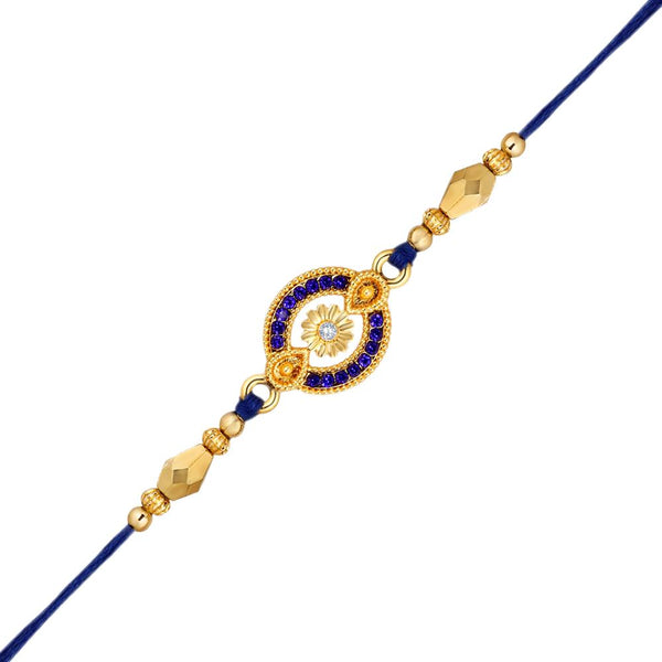 Mahi Gold Plated Blue and White Crystals Floral Rakhi for Brother, Bhai, Bro (RA1100777GBlu)