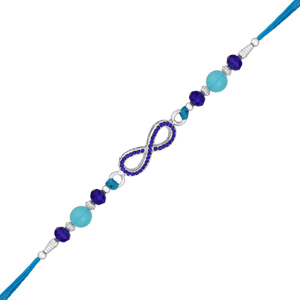 Mahi Rhodium Plated Infinity Shape Rakhi with Blue Crystals for Bhaiya, Brother, Bhai, Bro (RA1100780RBlu)