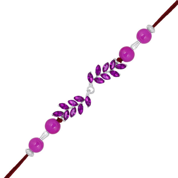 Mahi Rhodium Plated Leafy Shape Purple Crystals Rakhi for Bhaiya, Brother, Bhai, Bro (RA1100784RPur)