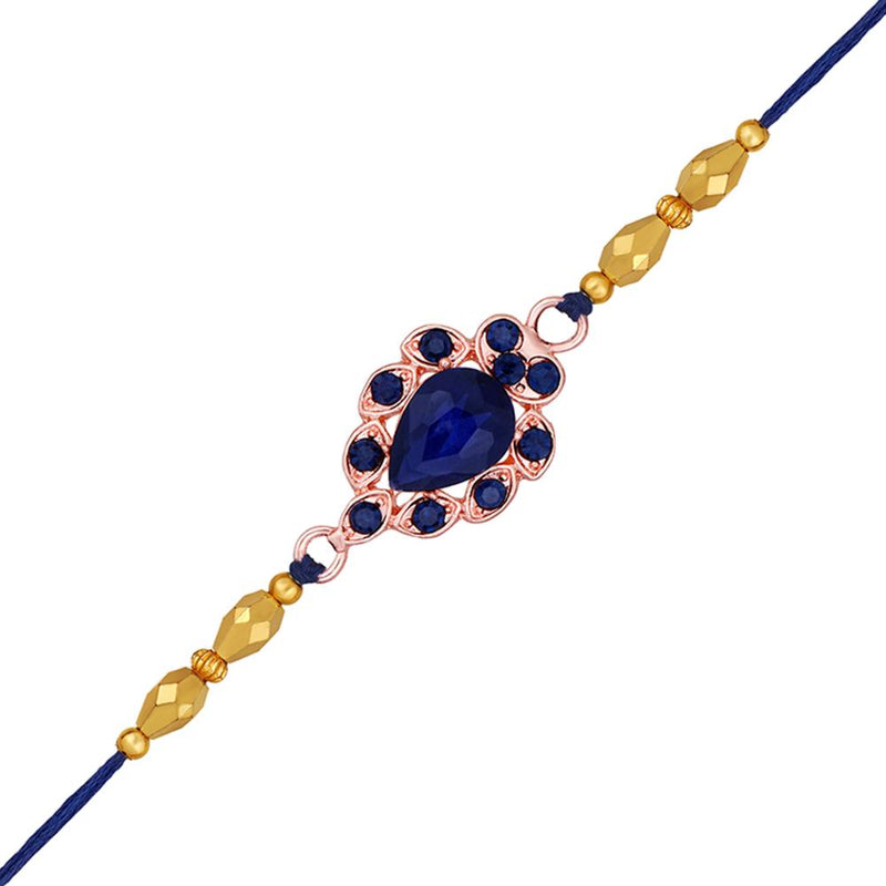 Mahi Rose Gold Plated Blue Crystals Studded Simple and Classic Rakhi for Bhaiya, Brother, Bhai, Bro (RA1100794ZBlu)