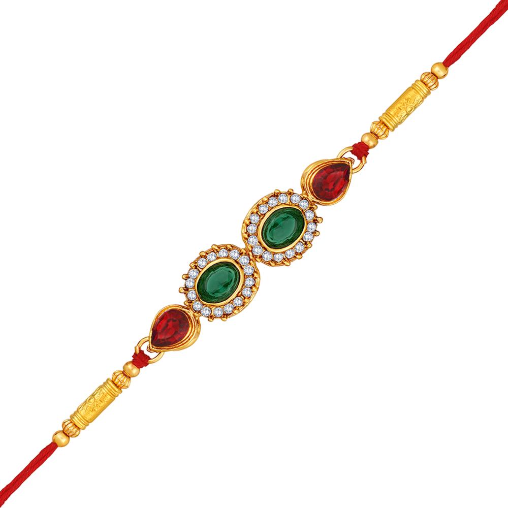Mahi Gold Plated Colurful Crystals Studded Simple and Classic Rakhi for Bhaiya, Brother, Bhai, Bro (RA1100796GMul)