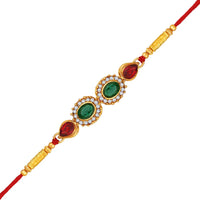Mahi Gold Plated Colurful Crystals Studded Simple and Classic Rakhi for Bhaiya, Brother, Bhai, Bro (RA1100796GMul)