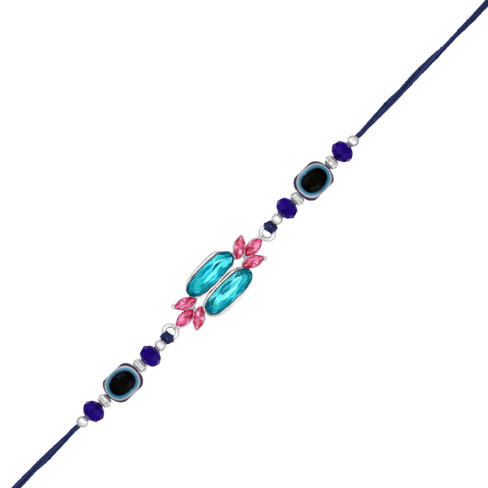 Mahi Rhodium Plated Simple and Classic Blue Crystals and Evil Eye Rakh ...