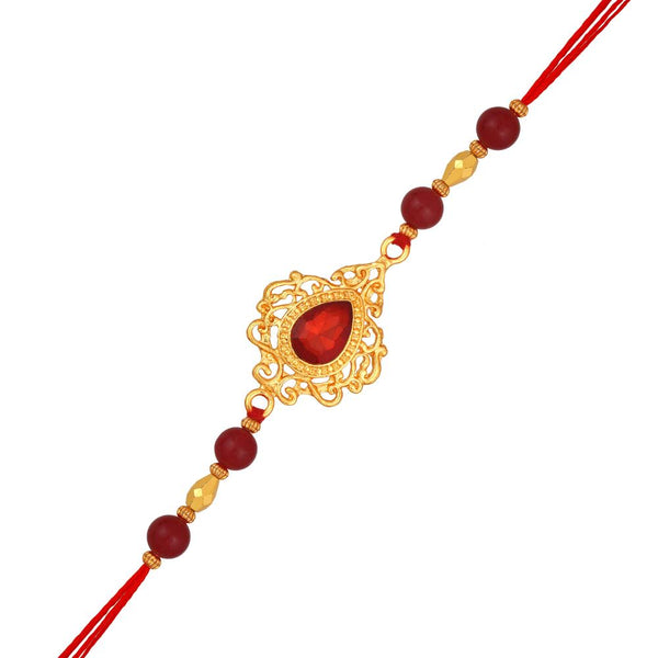 Mahi Gold Plated Red Crystals Studded Simple and Classic Rakhi for Bhaiya, Brother, Bhai, Bro (RA1100802G)